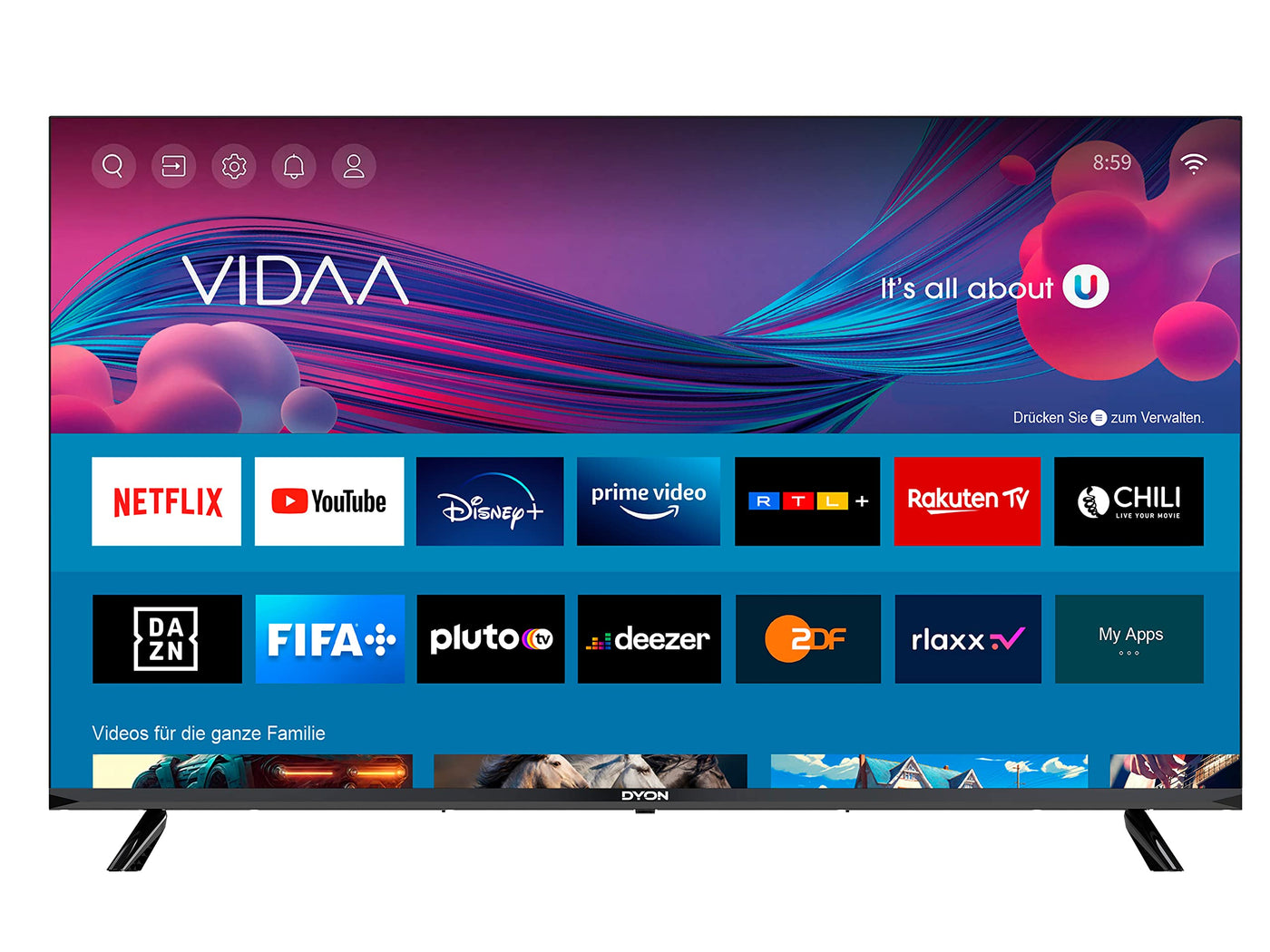 Téléviseur DYON Movie Smart 43 VX 108 cm (43 pouces) (Full HD Smart TV, triple tuner HD (DVB-C/-S2/-T2), App Store, Prime Video, Netflix, YouTube, DAZN, Disney+) [Mod. [2023]