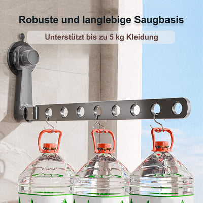 Groyells Verstellbarer Wäscheständer mit Saugnapf, Ausziehbarer Kleiderlüfter aus Aluminium, Wäschetrockner Wand, Wäscheständer Badewanne, Balkon Wäscheständer, für Waschraum, Schlafzimmer, Balkon