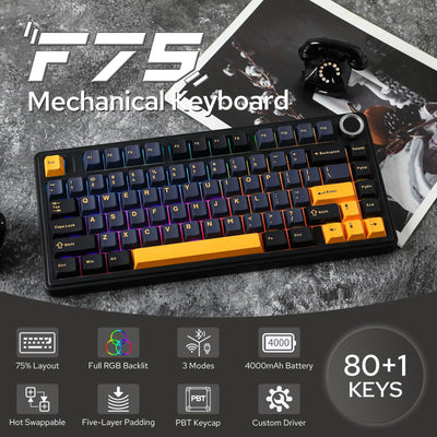 EPOMAKER x Aula F75 Gasket Mechanische Tastatur, 75% Hot swap-fühige Gaming-Tastatur mit Fünf-Schicht-Polsterung&Knopf, Bluetooth/Wireless/USB-C, RGB (Black, Ice Vein Switch)