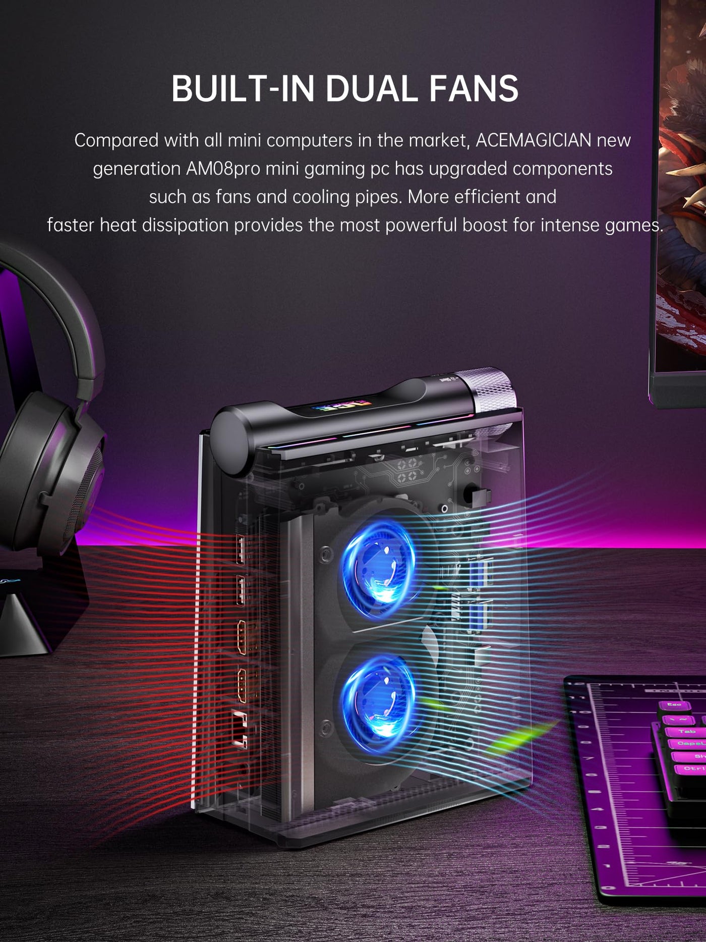 ACEMAGICIAN RGB Mini PC Gaming AMD Ryzen 9 6900HX (8C/16T,bis zu 4,9 GHz), 16GB DDR5 512GB NVME PCIe3.0 SSD,AMD Radeon 680M Micro Desktop Computer mit 3-Modi-Anpassung|WIFI6|Dual Lüfter