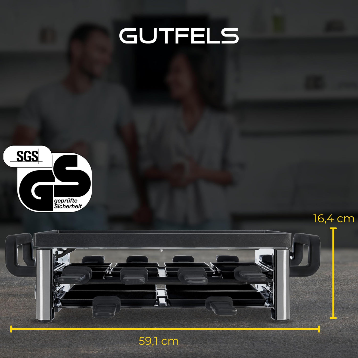 GUTFELS 13-Pfännchen-Raclette RACLETTE 4030 | Raclette Grill 8 Personen | 2100 W | Antihaftbeschichtung | Stufenlose Regulierung | Pizza-Pfännchen