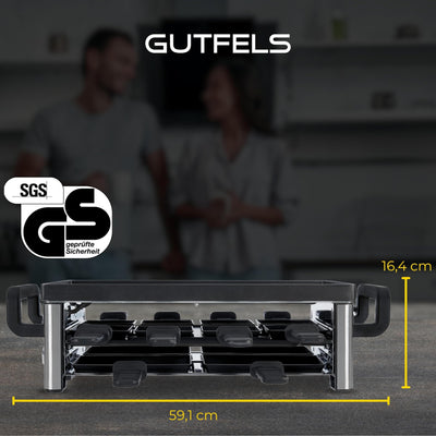 GUTFELS 13-Pfännchen-Raclette RACLETTE 4030 | Raclette Grill 8 Personen | 2100 W | Antihaftbeschichtung | Stufenlose Regulierung | Pizza-Pfännchen