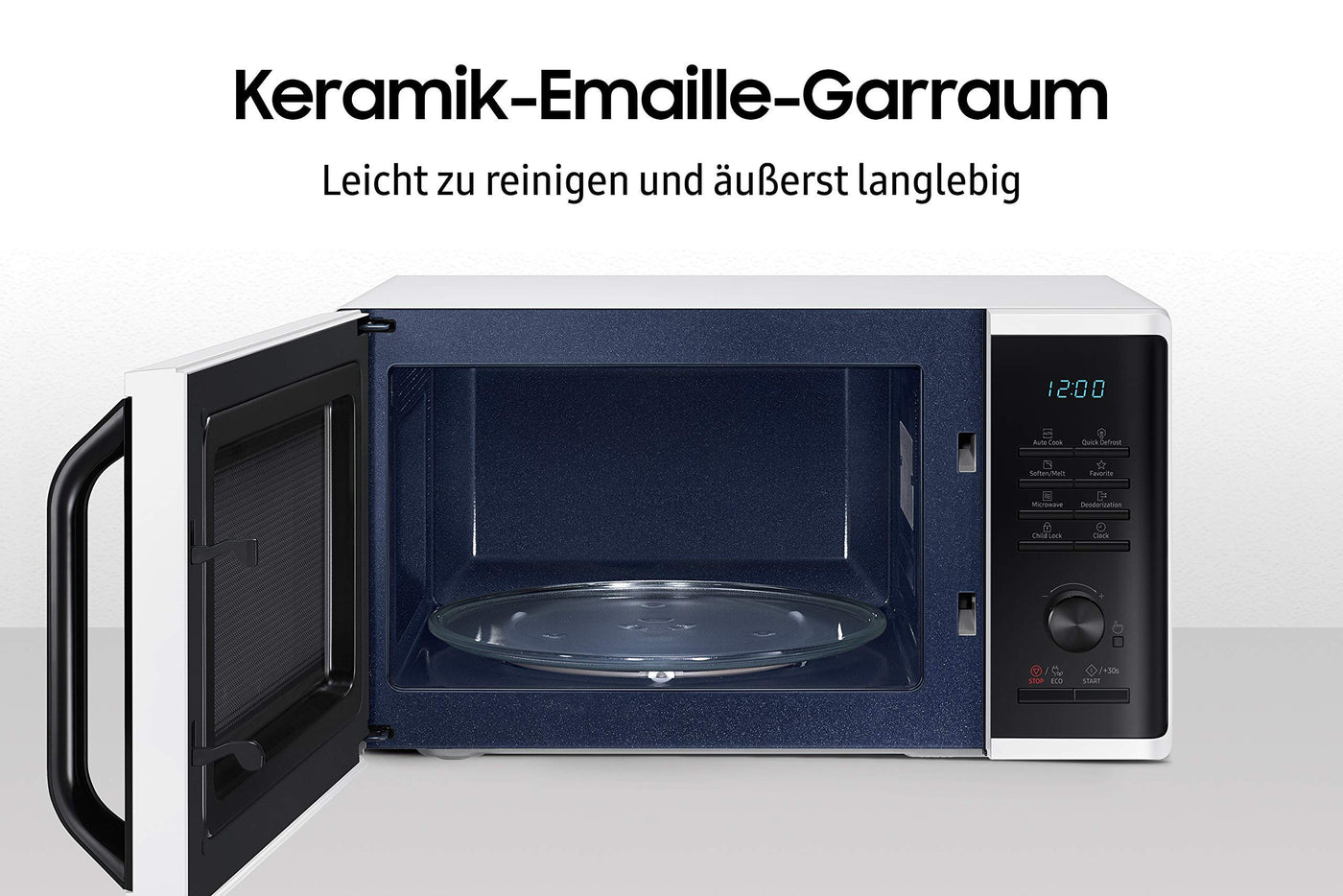 Samsung MS2AK3515AW/EG Mikrowelle, 800 W, 23 ℓ Garraum, 48,9 cm Breite, Quick Defrost, 29 Automatikprogramme, Weiß