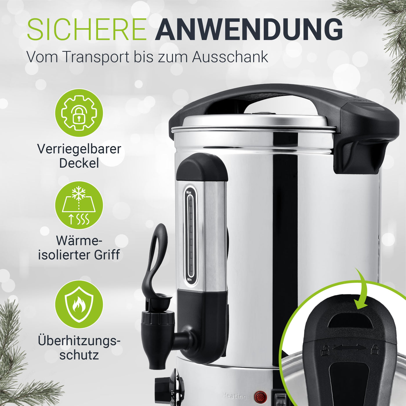 Juskys Glühweinkocher Teramo 7 Liter 1500W mit Zapfhahn, Thermostat & Überhitzungsschutz, 30-110°C, Edelstahl, elektrisch, Heißgetränkespender Glühweinkessel Heißwasserspender Glühweintopf