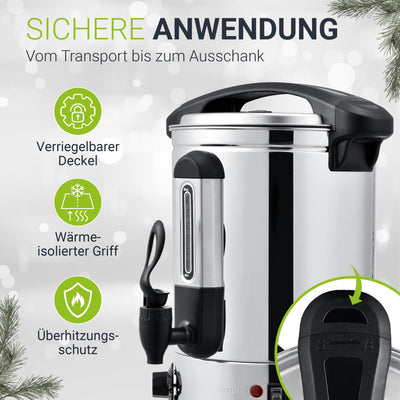 Juskys Glühweinkocher Teramo 7 Liter 1500W mit Zapfhahn, Thermostat & Überhitzungsschutz, 30-110°C, Edelstahl, elektrisch, Heißgetränkespender Glühweinkessel Heißwasserspender Glühweintopf