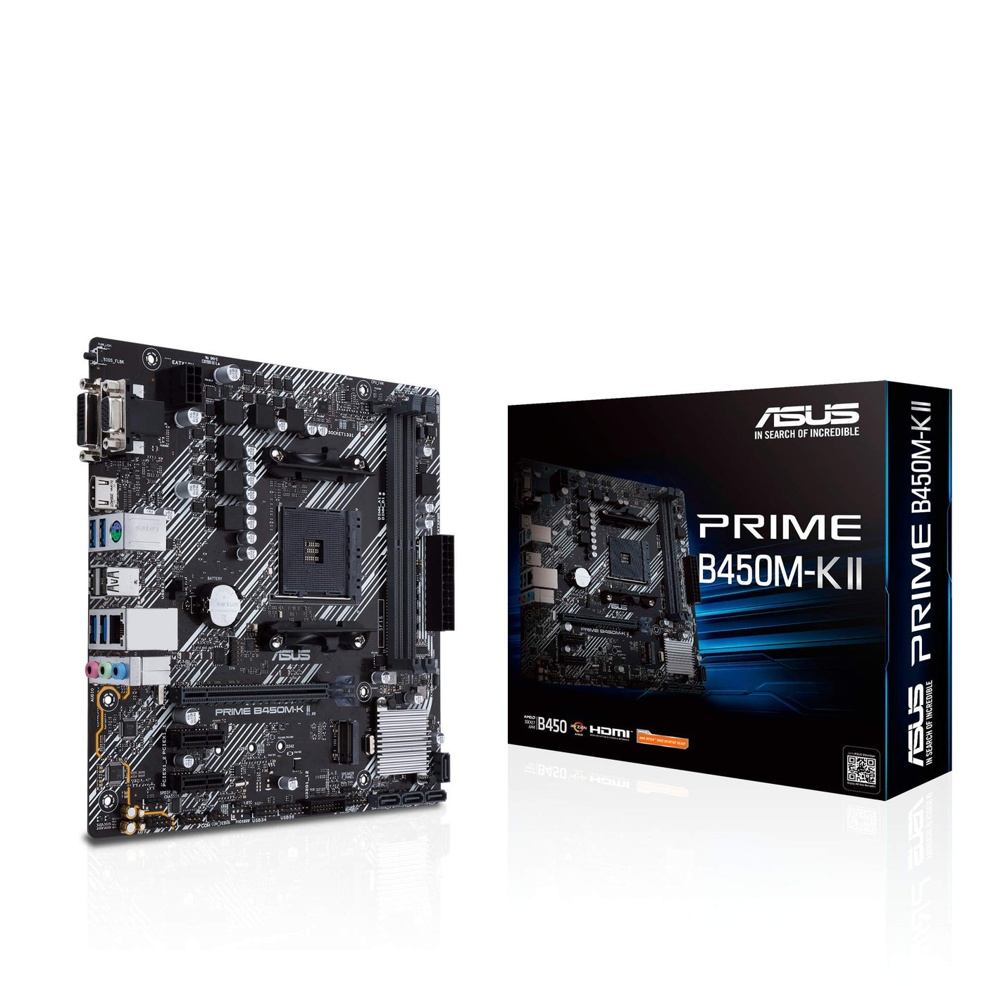 Asus Prime B450M-K II Mainboard Sockel AM4 (mATX, AMD Ryzen, DDR4-Speicher, M.2, SATA 6Gbit/s, USB 3.1 Gen 2 Typ-A)