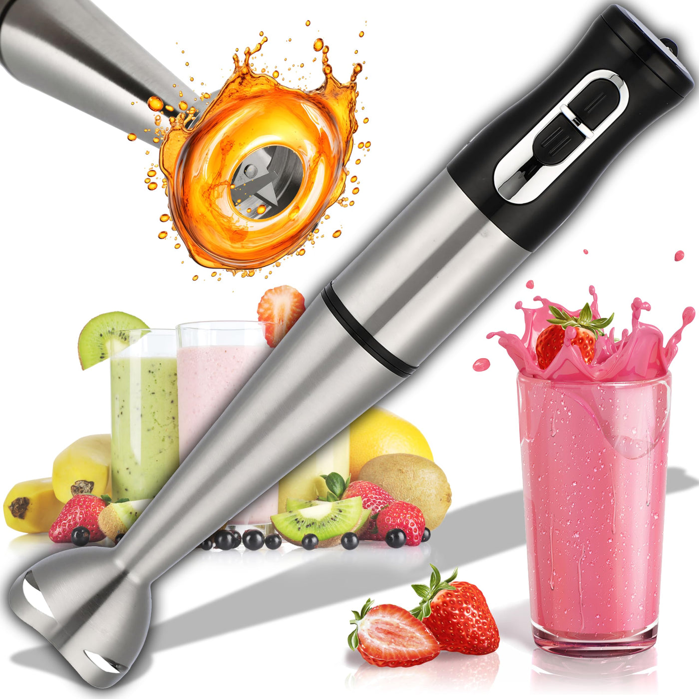 Retoo Elektrische Stabmixer Pürierstab 1200W Handrührer Handrührgerät Zerkleinerer für Milchshake Smoothies Püree Sauce Blender Elektrisch Shake Mixer Stufenlos Geschwindigkeiten Portable