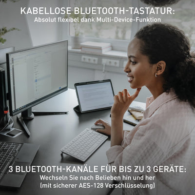 CHERRY KW 7100 MINI BT, Kompakte Multi-Device-Tastatur mit 3 Bluetooth-Kanälen, Deutsches Layout (QWERTZ), Flaches Design, inkl. Transporttasche, Cherry Blossom