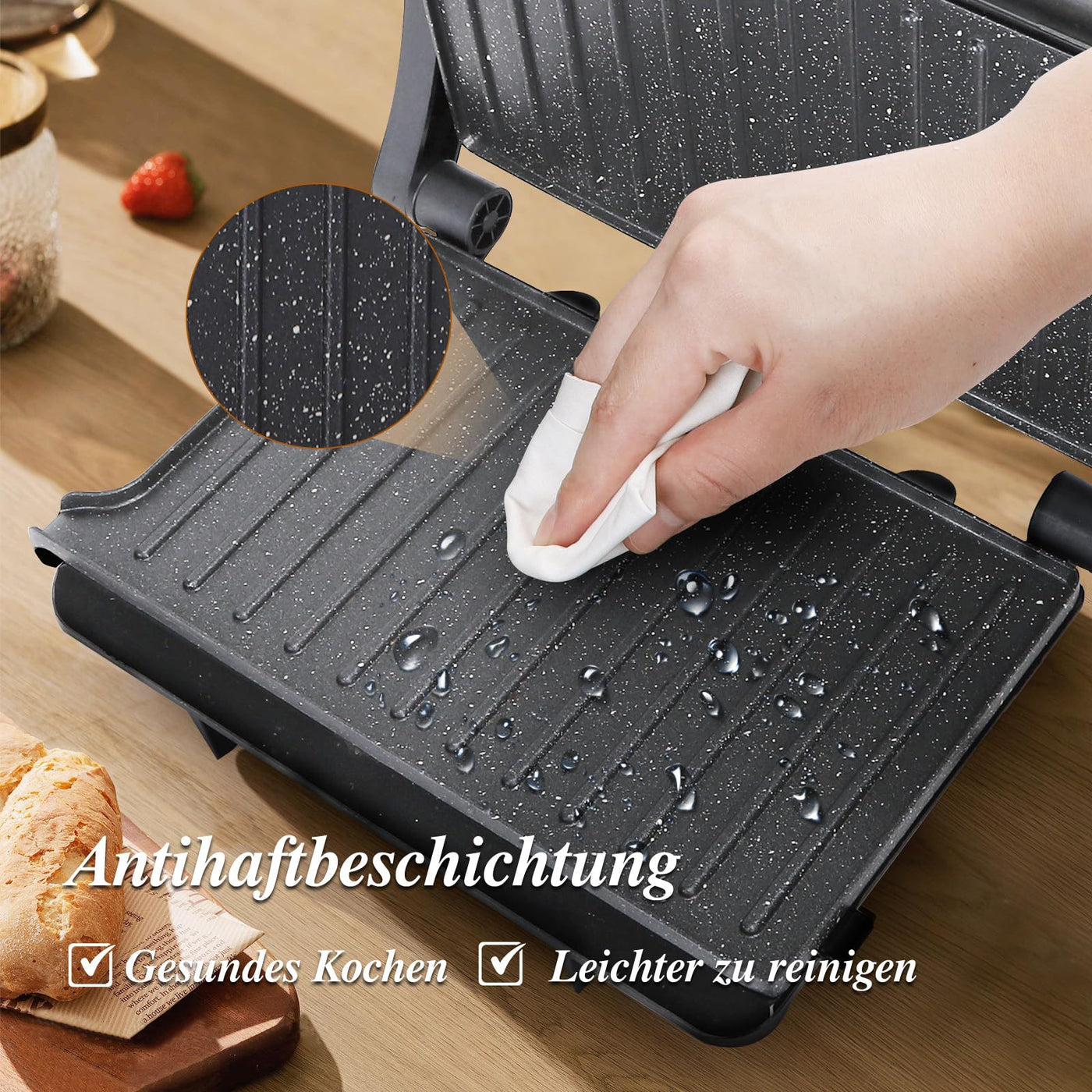 Aigostar York Pro - Kontaktgrill für Sandwiches, Steak, Panini Grill und Sandwichmaker mit Antihaftbeschichtet, 1000W, 23 x 14,5cm, 180º Öffnung, Leicht zu Reinigen.