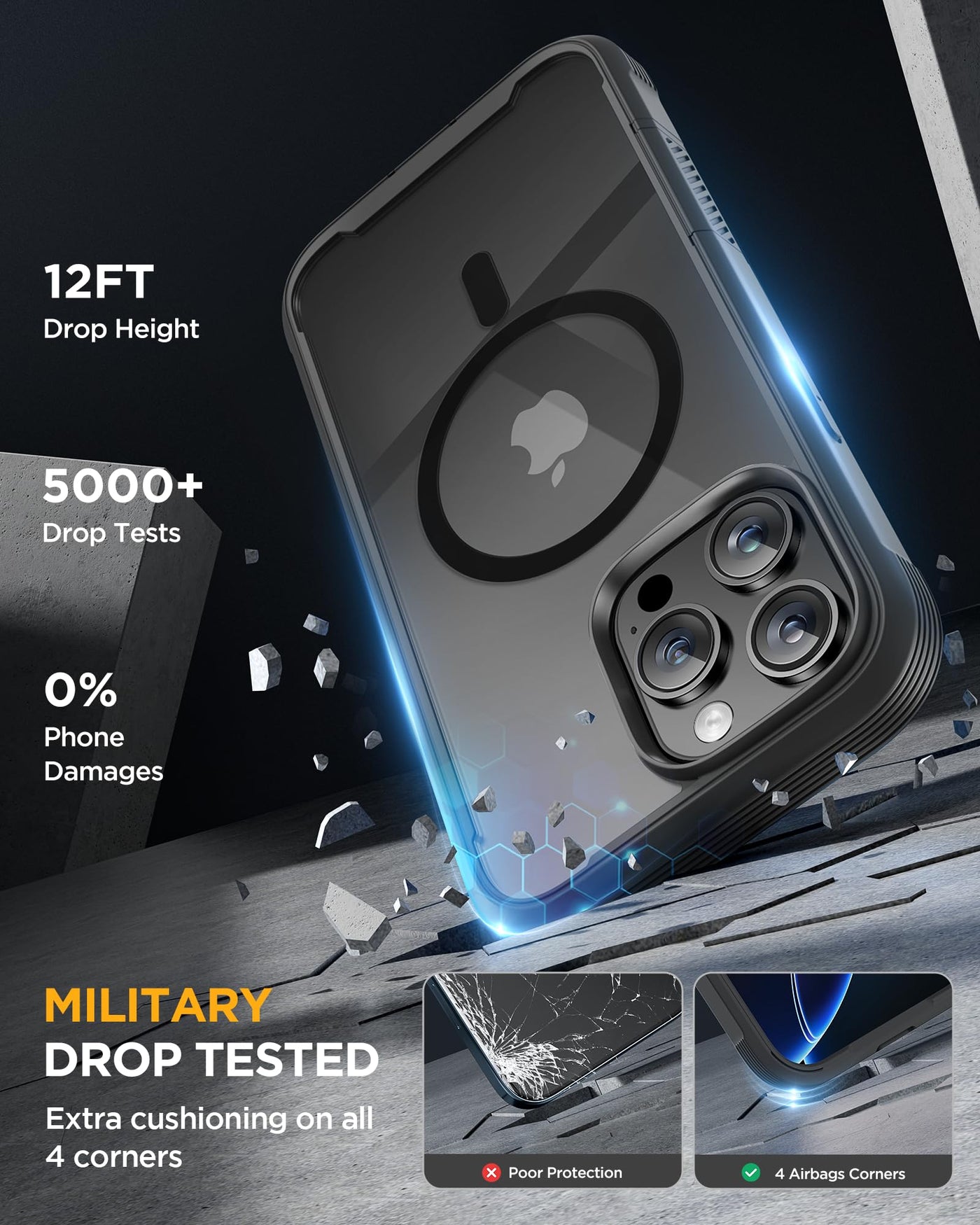 Miracase 360 Grad für iPhone 16 Pro Hülle mit Magsafe, Eingebaut Glas Schutzfolie, Komplettschutz HandyHülle Magnetisch Stoßfest Case für iPhone 16 Pro Schutzhüllen 6,3 Zoll, Schwarz