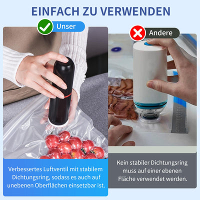 AIRMSEN Vakuumiergerät Klein, Handvakuumierer mit 40 kPa Saugkraft, inklusive 11 Vakuumbeutel & 2 Weinverschlüsse, ideal für Zuhause, Reisen, Camping und zur Lebensmittelkonservierung