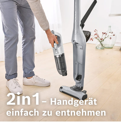 Bosch Hausgeräte Akku-Staubsauger Flexxo 2 in 1 Serie 4 BBH3K2801, kabelloser Handstaubsauger, beutellos, hohe Saugleistung, Lange Laufzeit, Düse mit LED Beleuchtung, alle Bodenarten, Silber