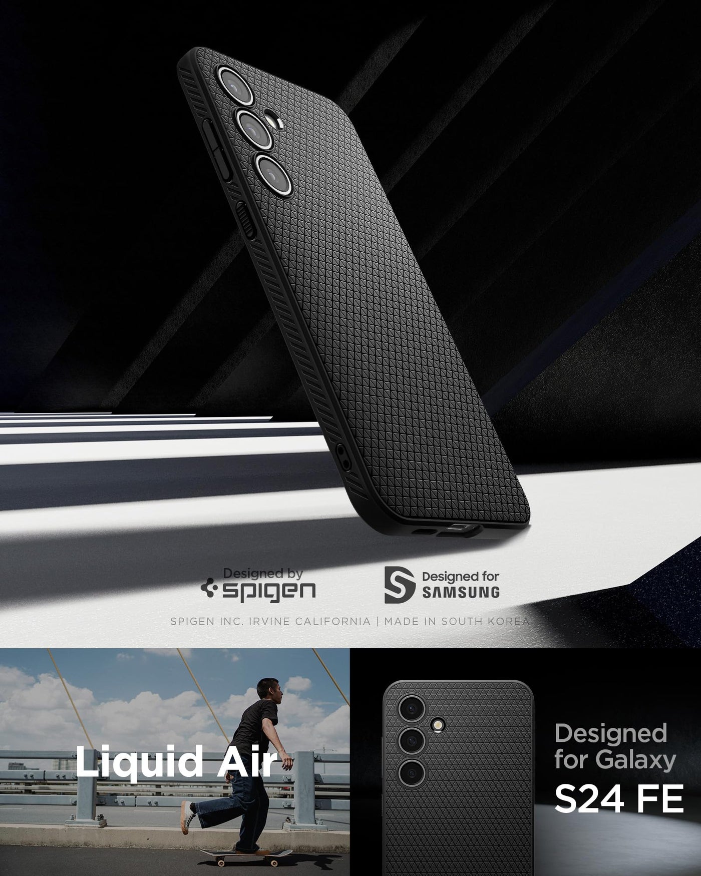 Spigen Liquid Air Hülle Kompatibel mit Samsung Galaxy S24 FE -Schwarz