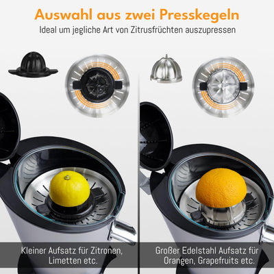 LEBENLANG Saftpresse elektrisch 600W - Inkl. Edelstahlkegel & BPA-Frei I Hohe Ergiebigkeit I Orangenpresse Zitruspresse Zitronenpresse Orangensaftpresse I Orange Juicer Press Zitronen