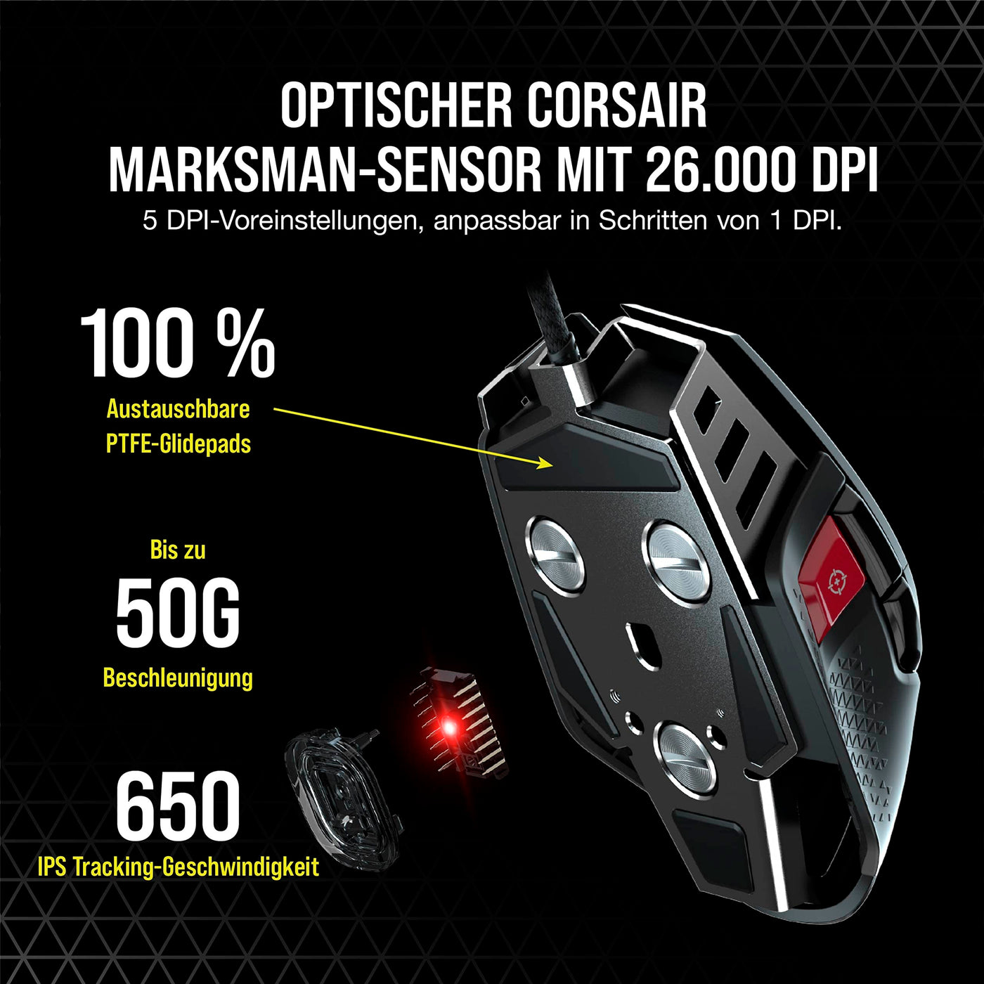 CORSAIR M65 RGB ULTRA Wired Tunable FPS Gaming Mouse - 26.000 DPI - Optische Schalter - Gewichtssystem - AXON Hyper-Processing-Technologie - iCUE-Kompatibel - PC, Mac, PS5, PS4, Xbox - Schwarz