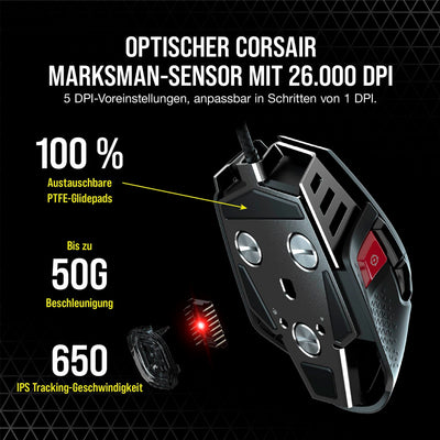 CORSAIR M65 RGB ULTRA Wired Tunable FPS Gaming Mouse - 26.000 DPI - Optische Schalter - Gewichtssystem - AXON Hyper-Processing-Technologie - iCUE-Kompatibel - PC, Mac, PS5, PS4, Xbox - Schwarz