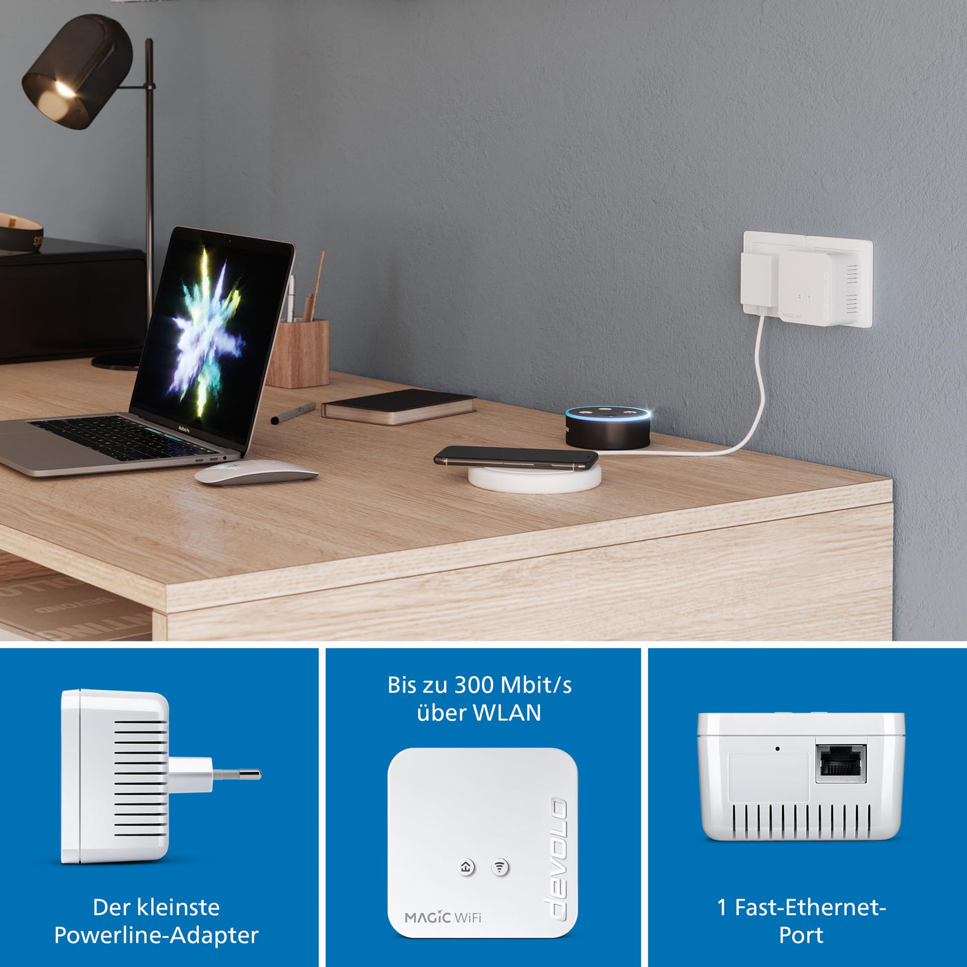 devolo Magic 1 WiFi mini Multiroom Kit, WLAN Powerline Adapter, bis zu 1.200 Mbit/s, WLAN Verstärker, 1x LAN Anschluss, dLAN 2.0, weiß