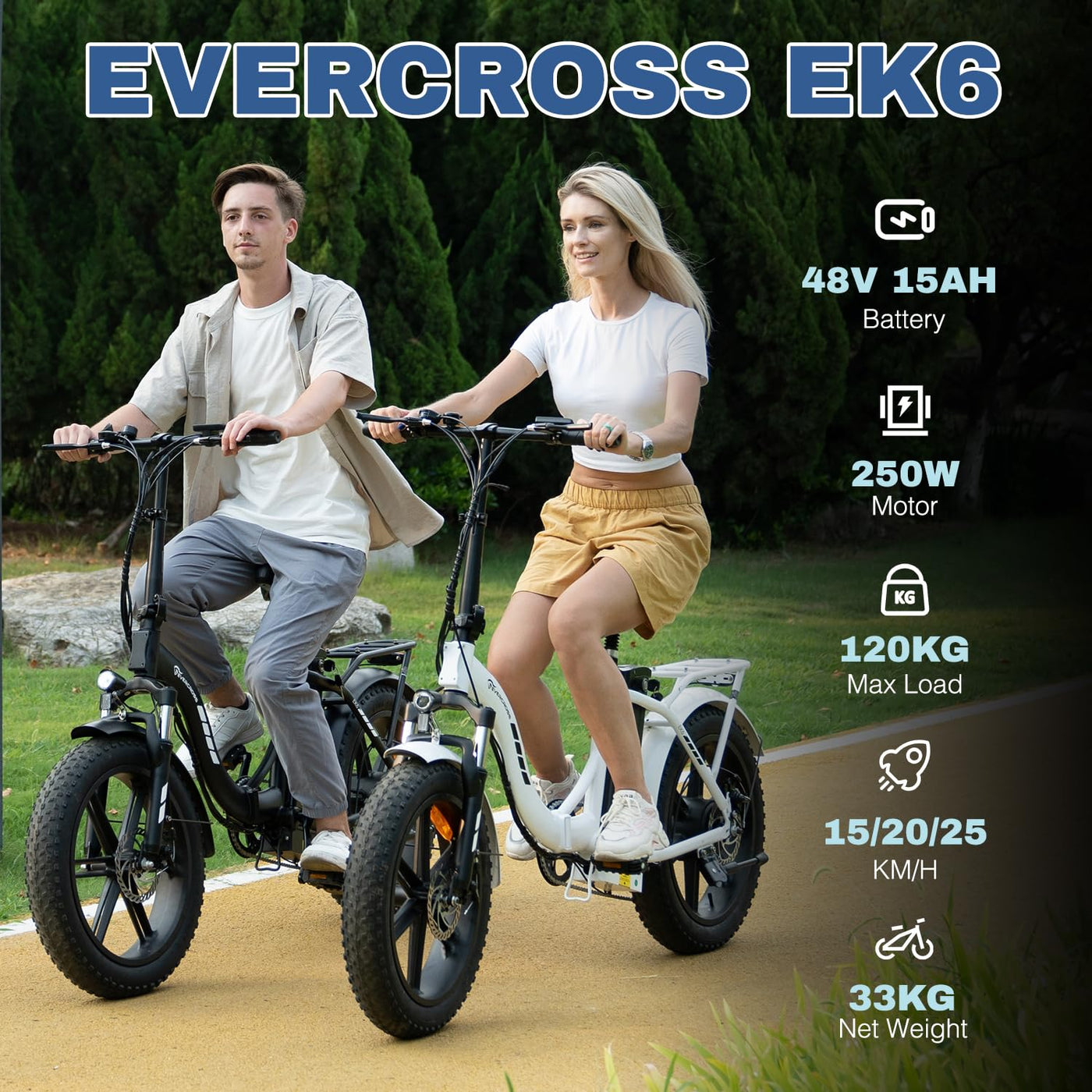 EVERCROSS EK6 Elektrofahrräder Erwachsene, faltbares E-Bike mit 20" x 4,0 Breiten Reifen, E Bike Mountainbike mit 7 Gang Getriebe, 48V 15AH Akku, 250W Motor, 33,2kg Gewicht, Doppelstoßdämpfern