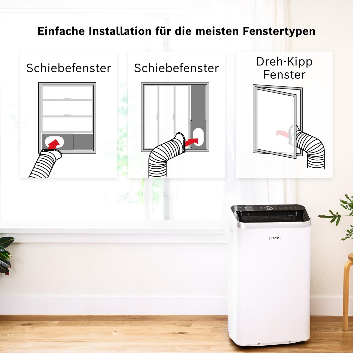 Bosch Cool 5000 mit Invertertechnologie Mobiles Klimagerät - 3-in-1: Klimagerät, Luftentfeuchter, Ventilator - 3,4 kW für Räume bis zu 46 m² - Mit Auto-Modus, Silent-Modus & Sleep-Modus