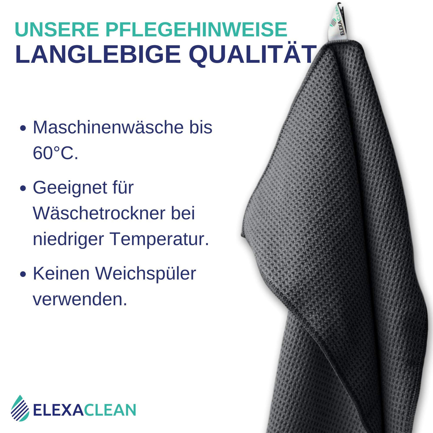 ELEXACLEAN Mikrofaser Trockentuch, Premium Waffeltuch (2 Stück, 60x40 cm, Anthrazit) superweiche Qualität für Auto, Glas, Küche, Geschirr, Bad