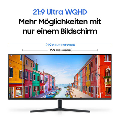 Samsung ViewFinity S50C Monitor S34C500GAU, 34 Zoll, VA-Panel, Ultra WQHD Auflösung, Eco Saving Plus, AMD Freesync, HDR10, 5 ms Reaktionszeit, Bildwiederholrate 100 Hz, Schwarz