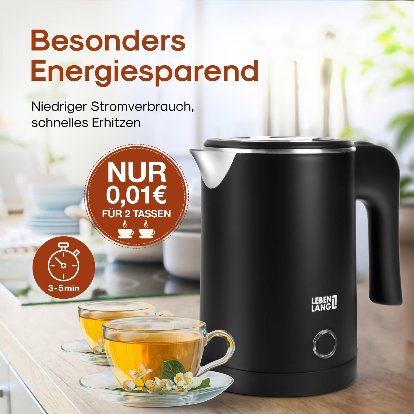 LEBENLANG Reise Wasserkocher Edelstahl Klein 0 5 Liter & BPA-Frei - Reisewasserkocher 600W Energiesparend Energieeffizienz - Mini Camping Kettle Schwarz 0.5 0,5 l