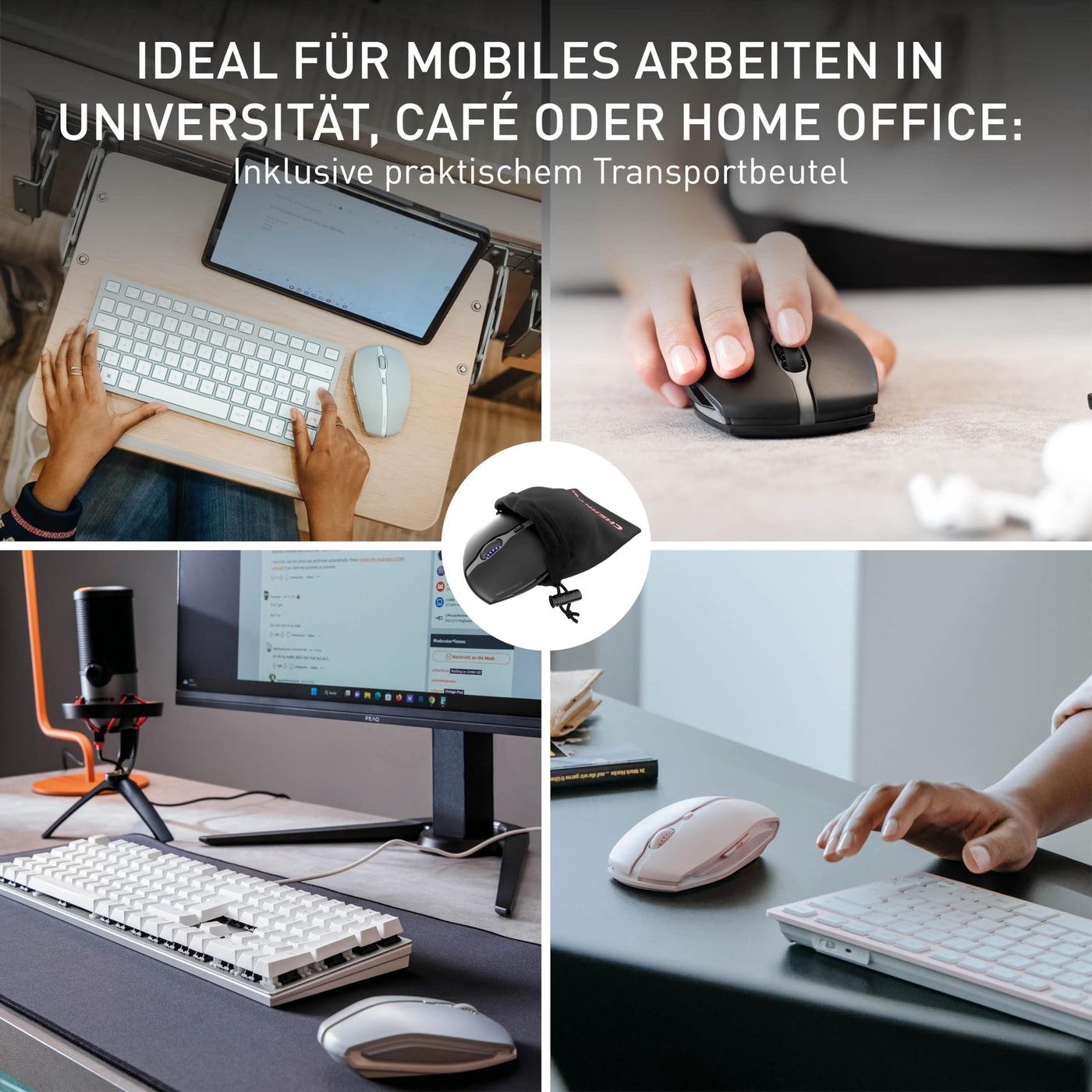 CHERRY GENTIX BT, Kabellose Bluetooth-Maus, Multi-Device-Funktion für bis zu 3 Geräte, Umschaltbare Auflösung (1000/2000 dpi), Batteriebetrieben, Schwarz