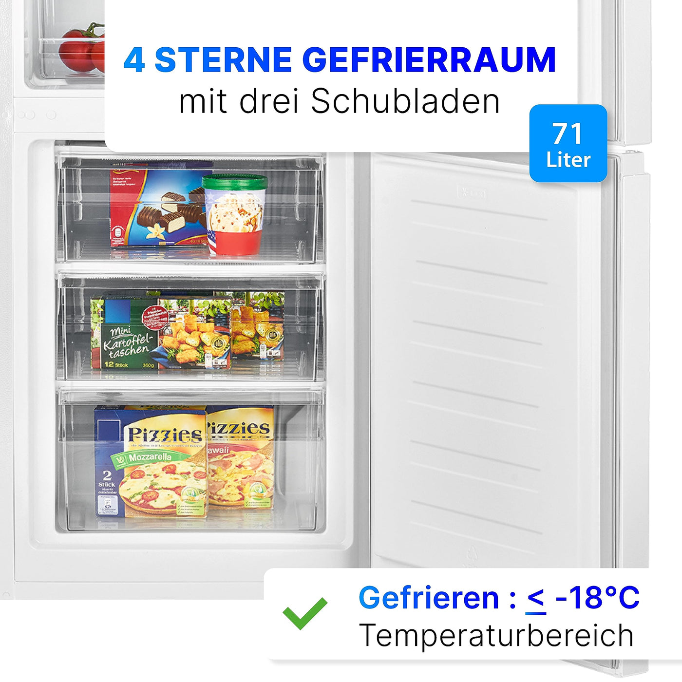 Bomann® Kühlgefrierkombination, 269 L Nutzinhalt - Kühlen: 198 L | Gefrieren: 71 L, Energiesparend, leise 39 dB, LED, wechselbarer Türanschlag, Höhe:180 x Breite: 55 x Tiefe: 55.8 cm - KG 184.1 weiß