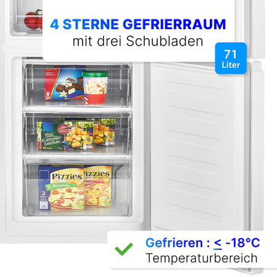 Bomann® Kühlgefrierkombination, 269 L Nutzinhalt - Kühlen: 198 L | Gefrieren: 71 L, Energiesparend, leise 39 dB, LED, wechselbarer Türanschlag, Höhe:180 x Breite: 55 x Tiefe: 55.8 cm - KG 184.1 weiß