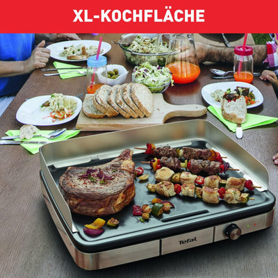 Tefal Maxi Plancha Elektro-Tischgrill CB690D | Extra groß | Antihaft Teppanyaki Platte | Leichte Reinigung | Innen und außen nutzbar | Inkl. abnehmbarem Windschutz + Spatel | 2300W, Schwarz/Silber