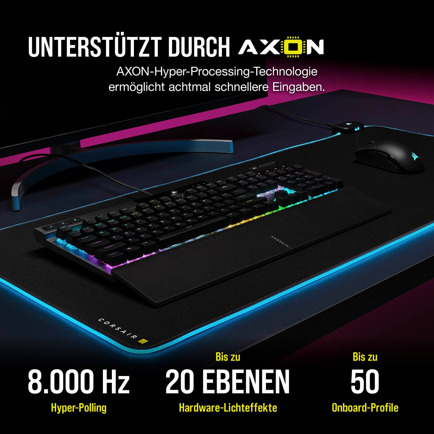 Corsair K70 PRO RGB Optisch-Mechanische Kabelgebundene Gaming-Tastatur - OPX Linear-Schalter - PBT Double-Shot-Tastenkappen - iCUE-kompatibel - QWERTZ DE - PC, Xbox - Schwarz