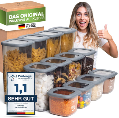 Viwares Vorratsdosen mit Deckel Luftdicht | 12er Vorratsbehälter Set | BPA-FREI | Vorratsdose zur Mehl Zucker & Müsli Aufbewahrung Küche | Praktische Aufbewahrungsbox Küche für alle Lebensmittel