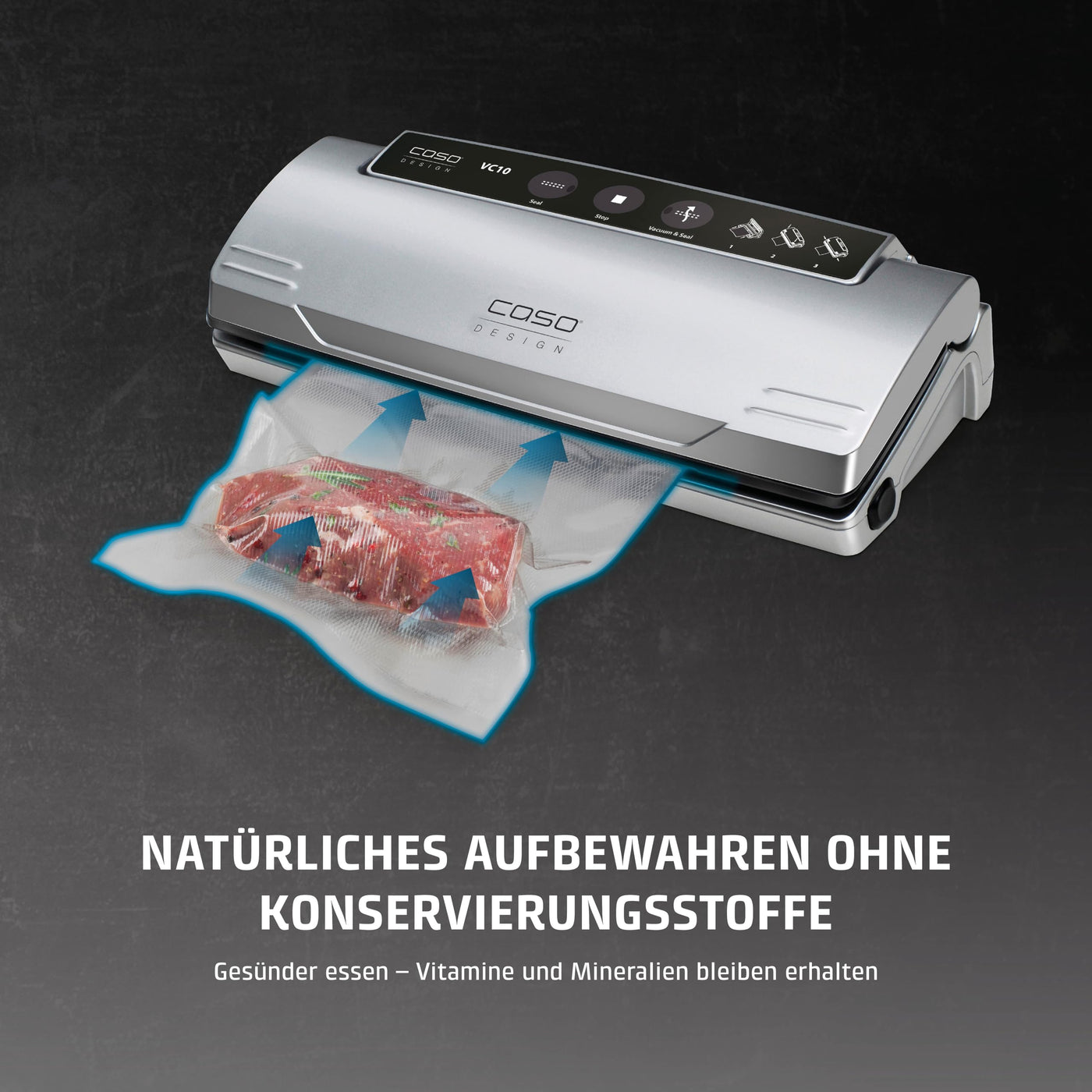 CASO VC10 Vakuumierer - Vakuumiergerät, Lebensmittel bis zu 8x länger frisch, 30cm lange & stabile Schweißnaht, Stiftung Warentest Testsieger (01/2018), inkl. 10 Profi-Folienbeutel