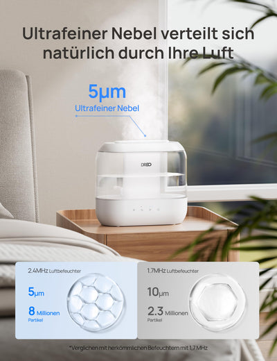 Dreo Luftbefeuchter für Schlafzimmer, Top Fill 4L Supersized Cool Mist Humidifier mit Öl-Diffusor und Nachtlicht, 32H Laufzeit, Leise Ultraschall-Luftbefeuchter für Baby-Kinderzimmer und Pflanzen