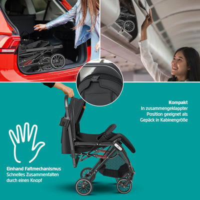 KIDIZ® Kinderwagen Kinderbuggy klappbar Liegebuggy Sportwagen Faltbar 360° Räder 5-Punkt Gurt Inkl. Fußsack, Getränkehalter, Regenabdeckung & Moskitonetz verstellbare Rückenlehne & Sonnenverdeck