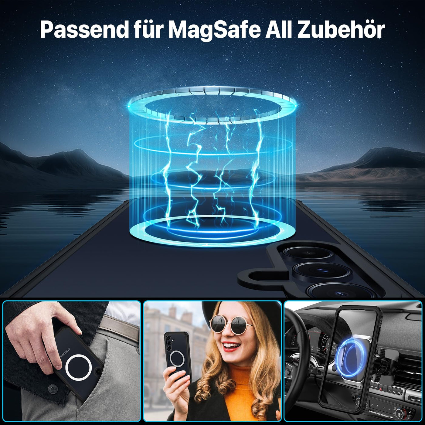 CENHUFO für Samsung Galaxy A55 5G Hülle, Magnetisch Schutzhülle mit Eingebautem Panzerglas Displayschutz Robust Stoßfest Panzerhülle Cover Case 360 Grad Handyhülle für Samsung Galaxy A55 5G -Schwarz