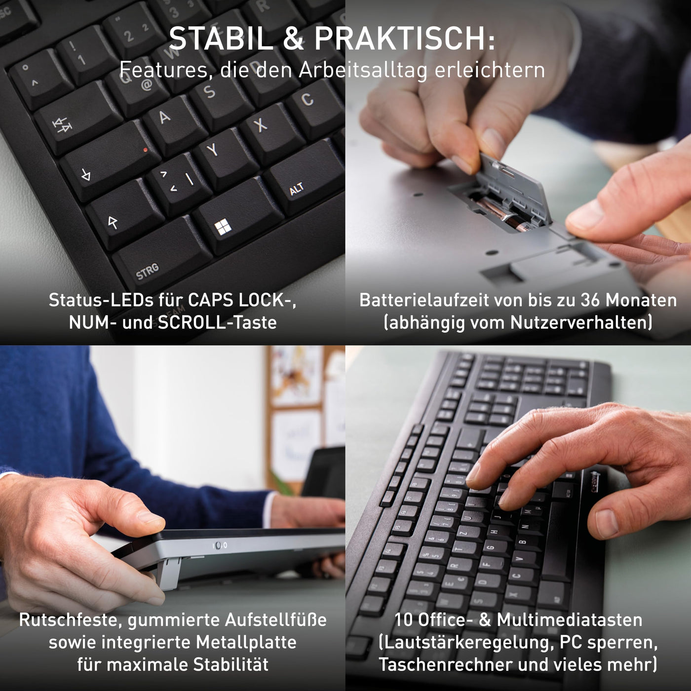 CHERRY STREAM DESKTOP COMFORT, Kabelloses Tastatur-Maus-Set, Deutsches Layout (QWERTZ), 2,4 GHz Funk, Leise Tasten, Ergonomische Rechtshändermaus, Weiß-Grau