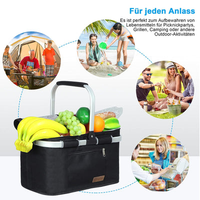 ABIUBIU 34L Kühltasche Einkaufskorb Picknickkorb Große isolierte Kühlkorb Lunchtasche Camping Picknick Reisen Seitenstütze Aufrecht Halten Frauen