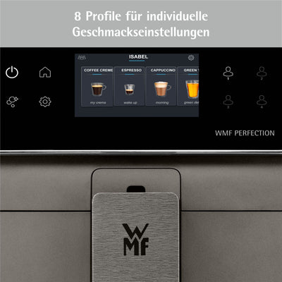 WMF Perfection 780L Kaffeevollautomat mit Milchsystem,18 Getränkespezialitäten, Double Thermoblock, Edelstahl-Mahlwerk, Nutzerprofil, 1l Milchbehälter