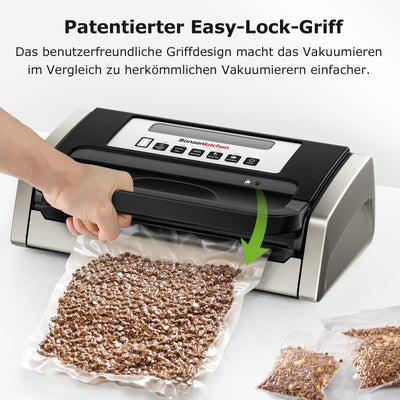 Bonsenkitchen Vakuumiergerät, Vakuumierer, Einschließlich 2 Rollen Vakuumrollen, Design mit Griffverriegelung, leistungsstarker geräuscharmer mit Globefish-Technologie, integrierter Schneider