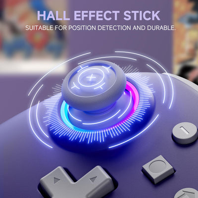 ECHTPower Switch Controller, Hall Joystick Controller für Switch Retro Design, 2024 Wireless Switch Pro Controller mit RGB/Turbo/Marko/Vibration, Kabellose Gamepad für Switch/OLED/PC/Adroid/iOS-Lila