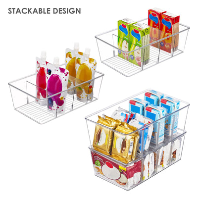 Vtopmart Lot de 4 organiseurs de réfrigérateur avec 4 compartiments, boîte de rangement alimentaire empilable sans BPA pour sachets de thé, collations, épices, transparent