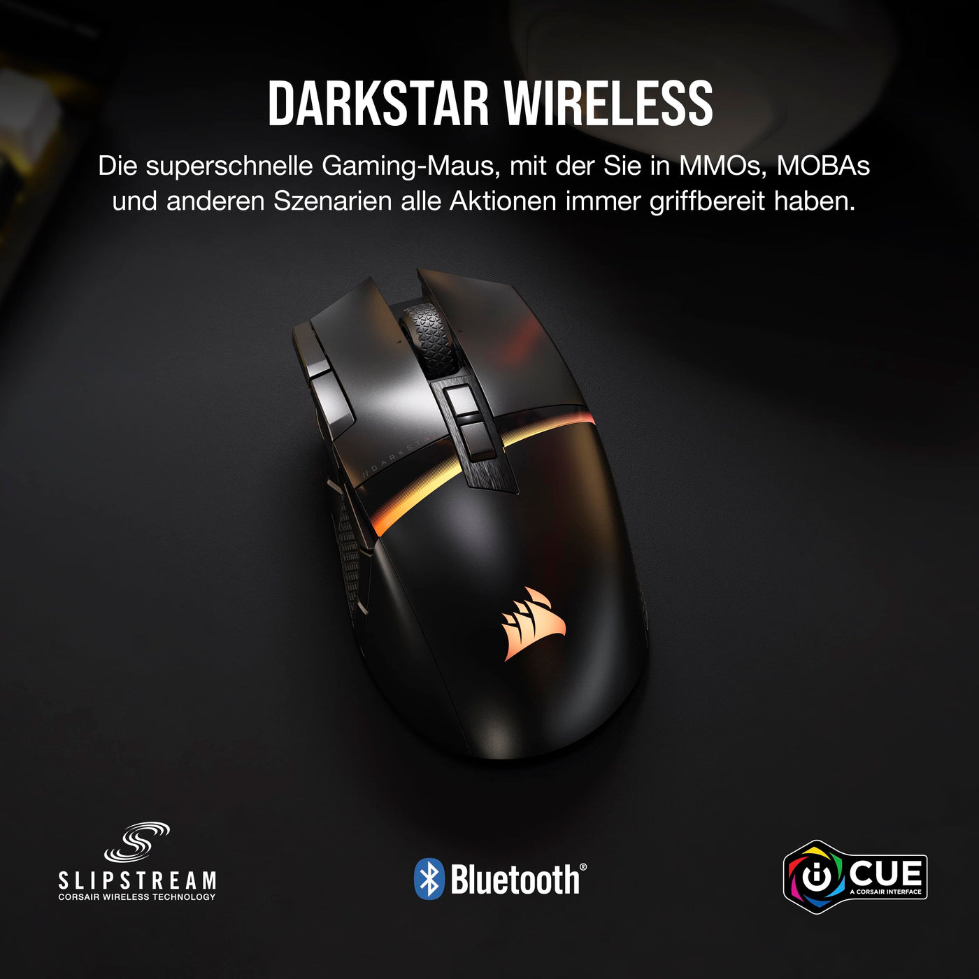 CORSAIR DARKSTAR RGB WIRELESS MMO Gaming Mouse - 26.000 DPI - 15 Programmierbare Tasten - Bis zu 80 Stunden Akkulaufzeit - iCUE-Kompatibel - PC, PS5, PS4, Xbox - Schwarz