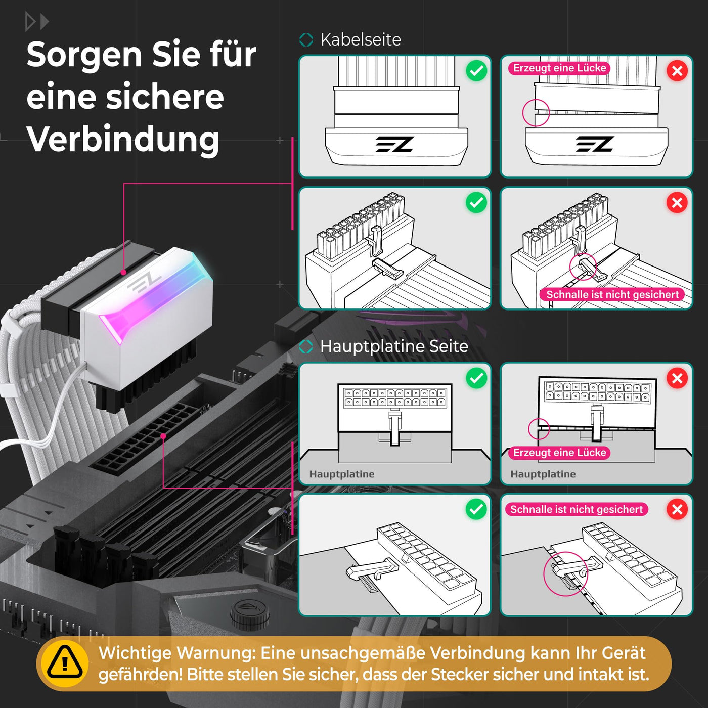 EZDIY-FAB ATX 24-Pin 90-Grad-Stromanschluss 5V 3 Pin ARGB Rainbow Buchse auf Stecker Netzteil für Computer-Motherboard ATX-Netzteil-1 Pack