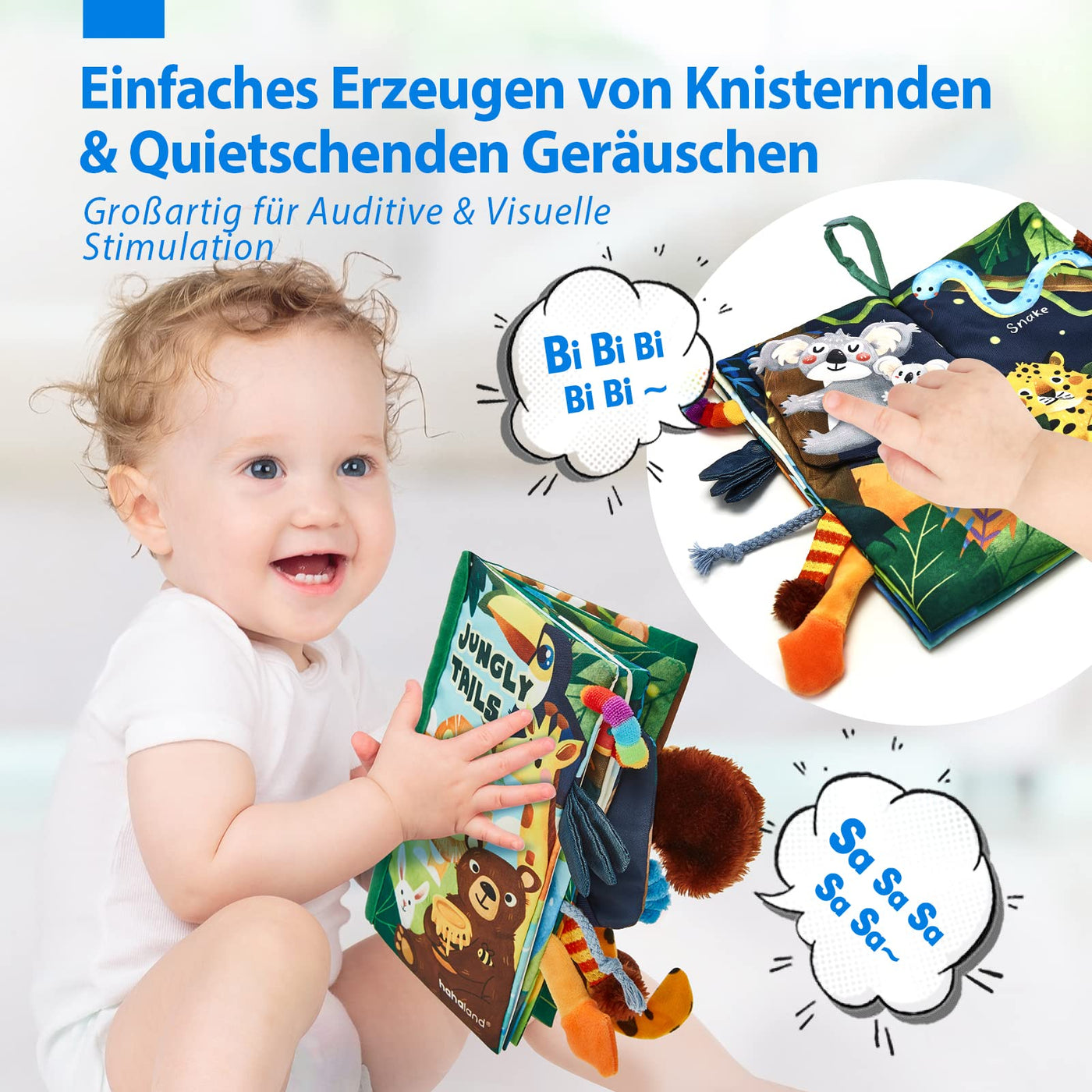 hahaland Babybuch Baby Stoffbuch Buch Spielzeug 0 Monate 3D Bilderbuch Stoffbücher Fühlbuch Knisterbuch ab 0 3 6 Monate Quiet Book Geschenk für Jungen Mädchen