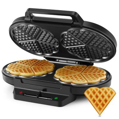 YASHE SW-2122M Waffeleisen Herzform Doppelt, 10 Klassische Herzförmige Waffeln mit Antihaftbeschichtung, 5 Einstellbare Temperaturstufen, Kontrollleuchten, Überlaufschutz, 1200W, Silber/Schwarz