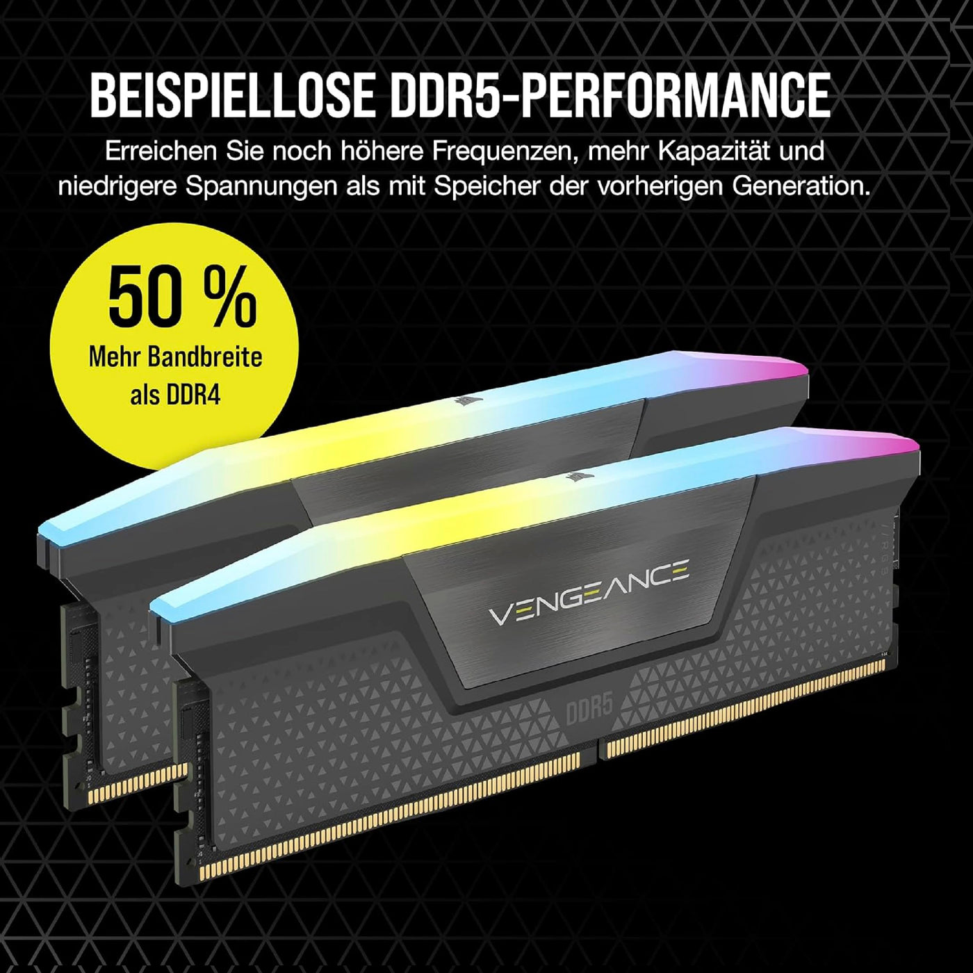 Corsair VENGEANCE RGB DDR5 32GB (2x16GB) DDR5 6000MHz CL30 AMD EXPO Intel XMP iCUE Kompatibler Computerspeicher - Grau (CMH32GX5M2B6000Z30K)