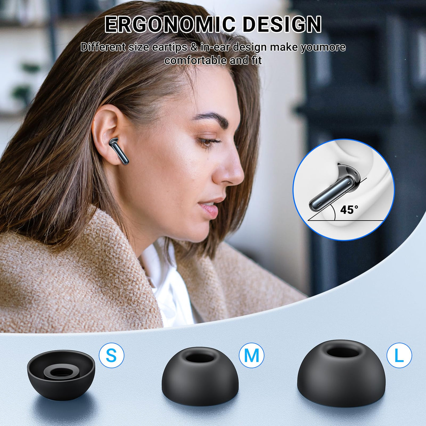 Bluetooth Kopfhörer AOVOCE Kopfhörer Kabellos Bluetooth in Ear 5.3 mit 4 ENC Noise Cancelling Mic LED Anzeige Hi-Fi Stereo Bass 40 std Spielzeit IPX6 Wasserdicht Ohrhörer Sport für iOS Android Schwarz