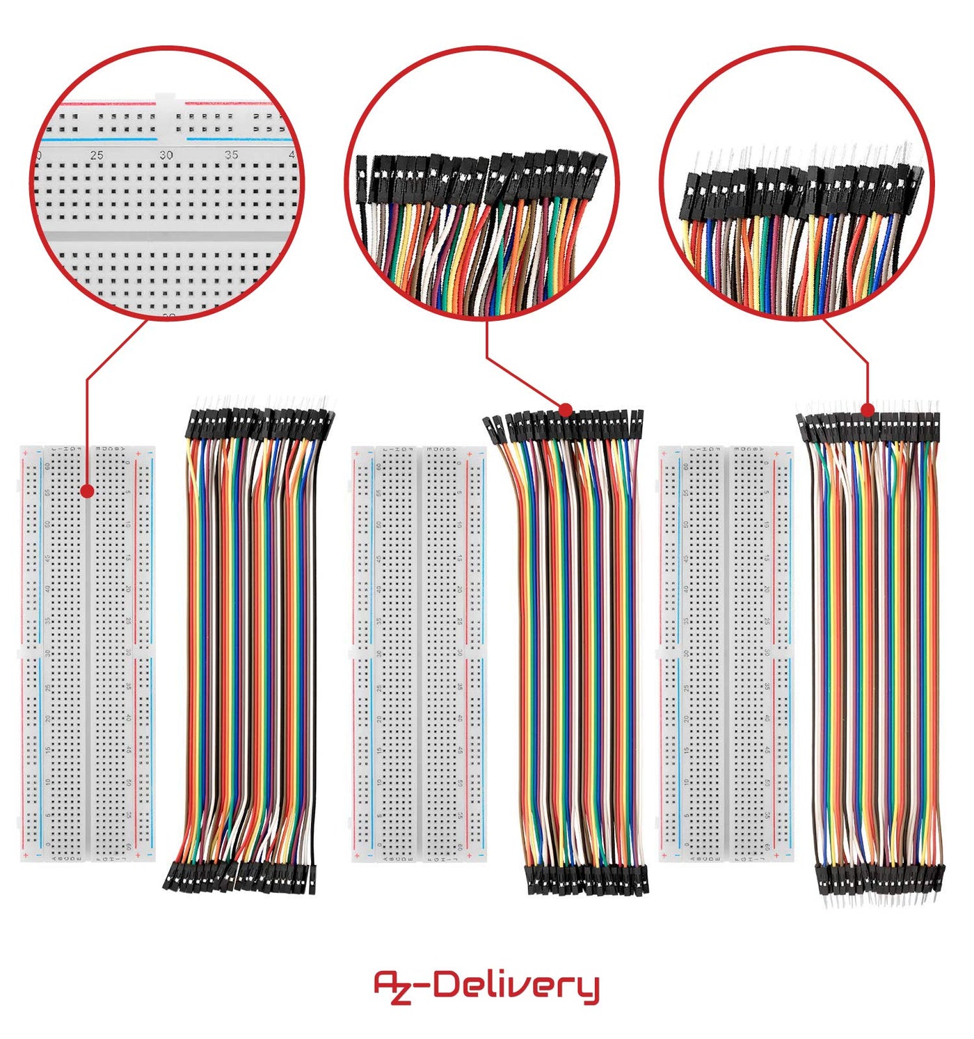 AZDelivery Breadboard Kit - 3X Jumper Wire m2m/f2m/f2f + 3er Set MB102 Breadboard kompatibel mit Raspberry Pi inklusive E-Book!