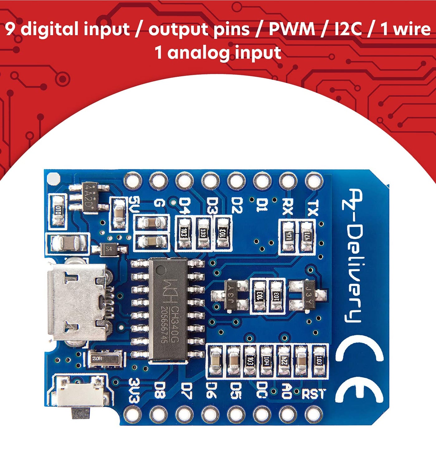 AZDelivery 3 x D1 Mini NodeMcu mit ESP8266-12F WLAN Module CH340G Lua kompatibel mit Arduino inklusive E-Book!